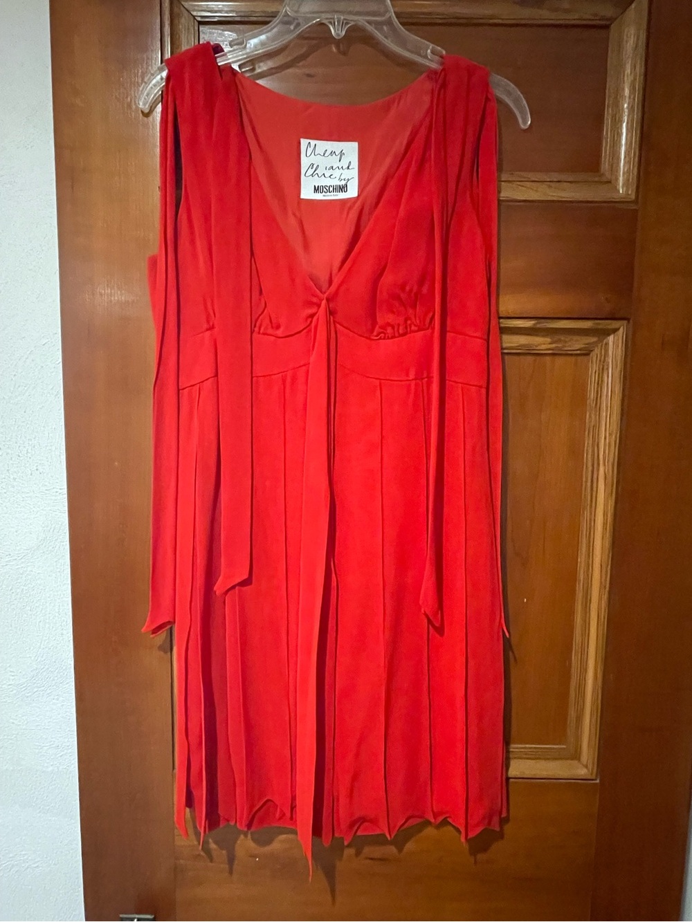 Moschino Fire Engine Red Long Wide Fringe Tassles Mini Dress EUC Italy Sz 42